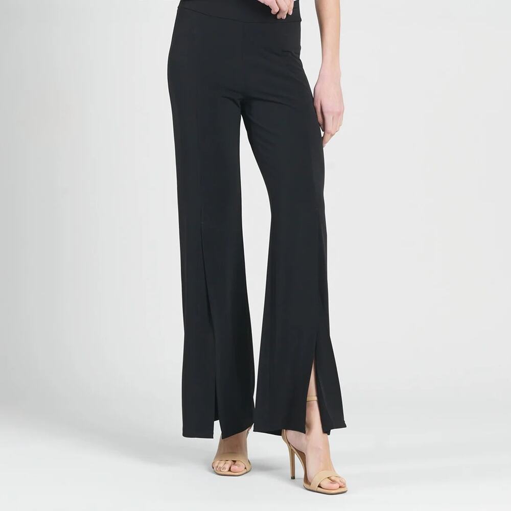 Clara Sun Woo Black Pull On Center Seam Kick Ankle Slit Pants Size L Flare Split